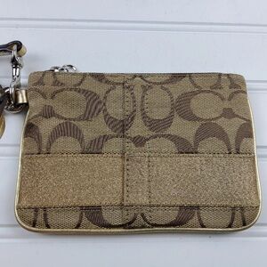 Coach Signature F41637 Gold Khaki Wristlet Pouch Clutch Wallet